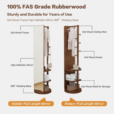 Full Length Mirror Rubber Wood Walnut Frame 65 By 18 Inches