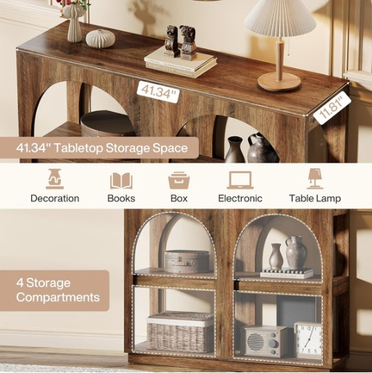 Long Brown Arched Console Table For Living Room Entryway