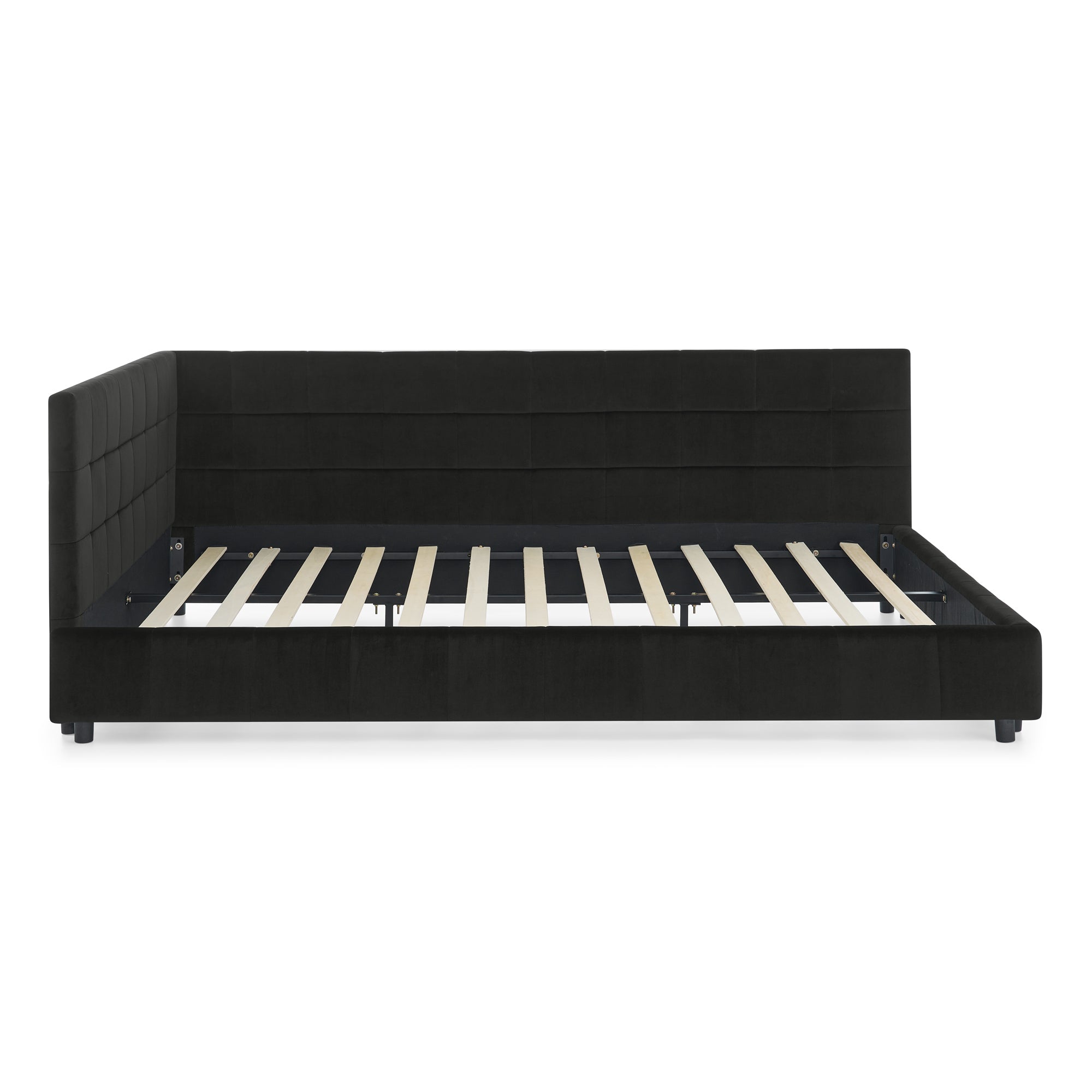 Velvet Queen Bed Frame with tufted backrest from Anthony & Home, showcasing a stylish and plush studio design.