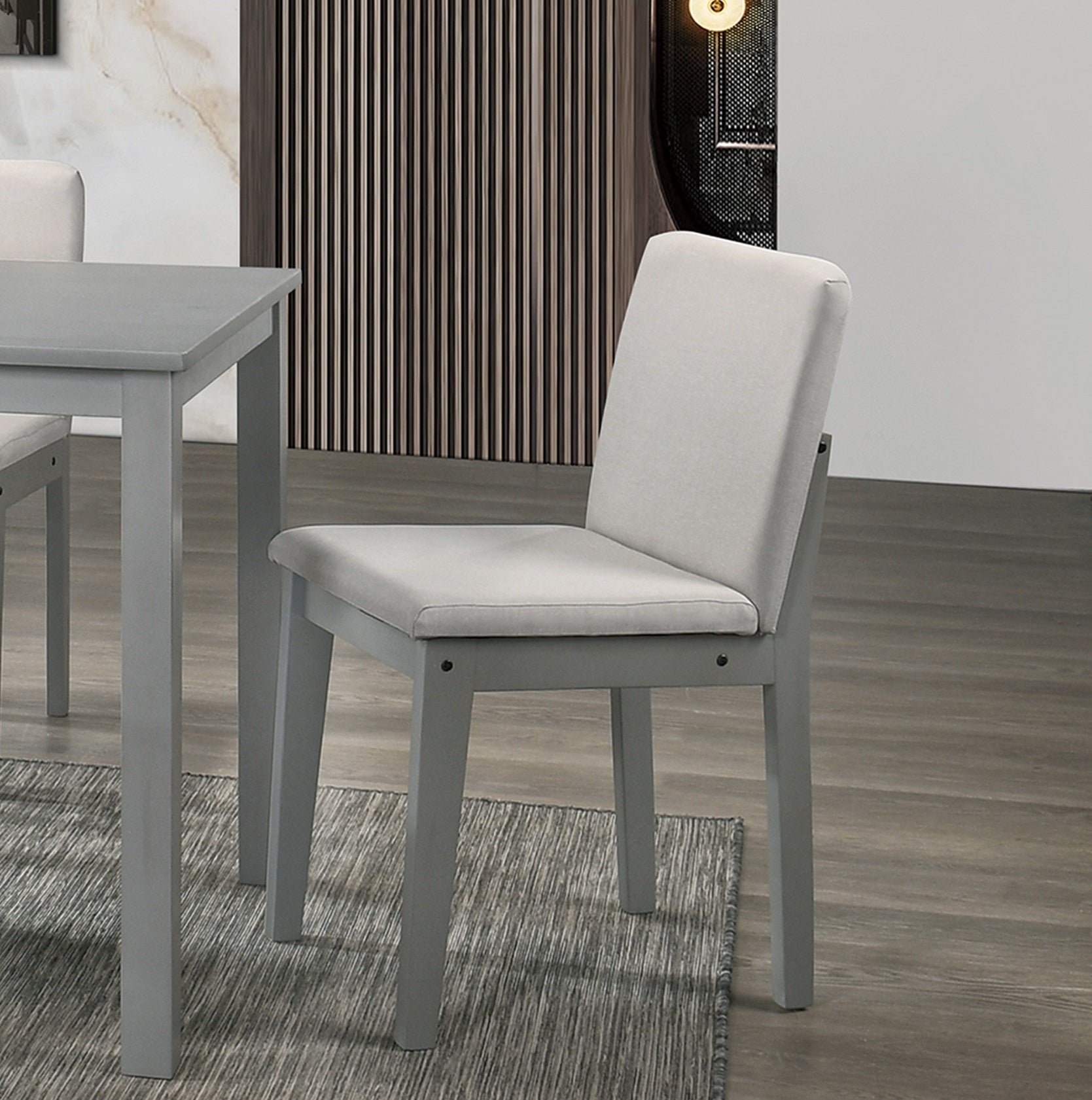 Grey Finish 5 Piece Dining Set With Table And Beige Chairs