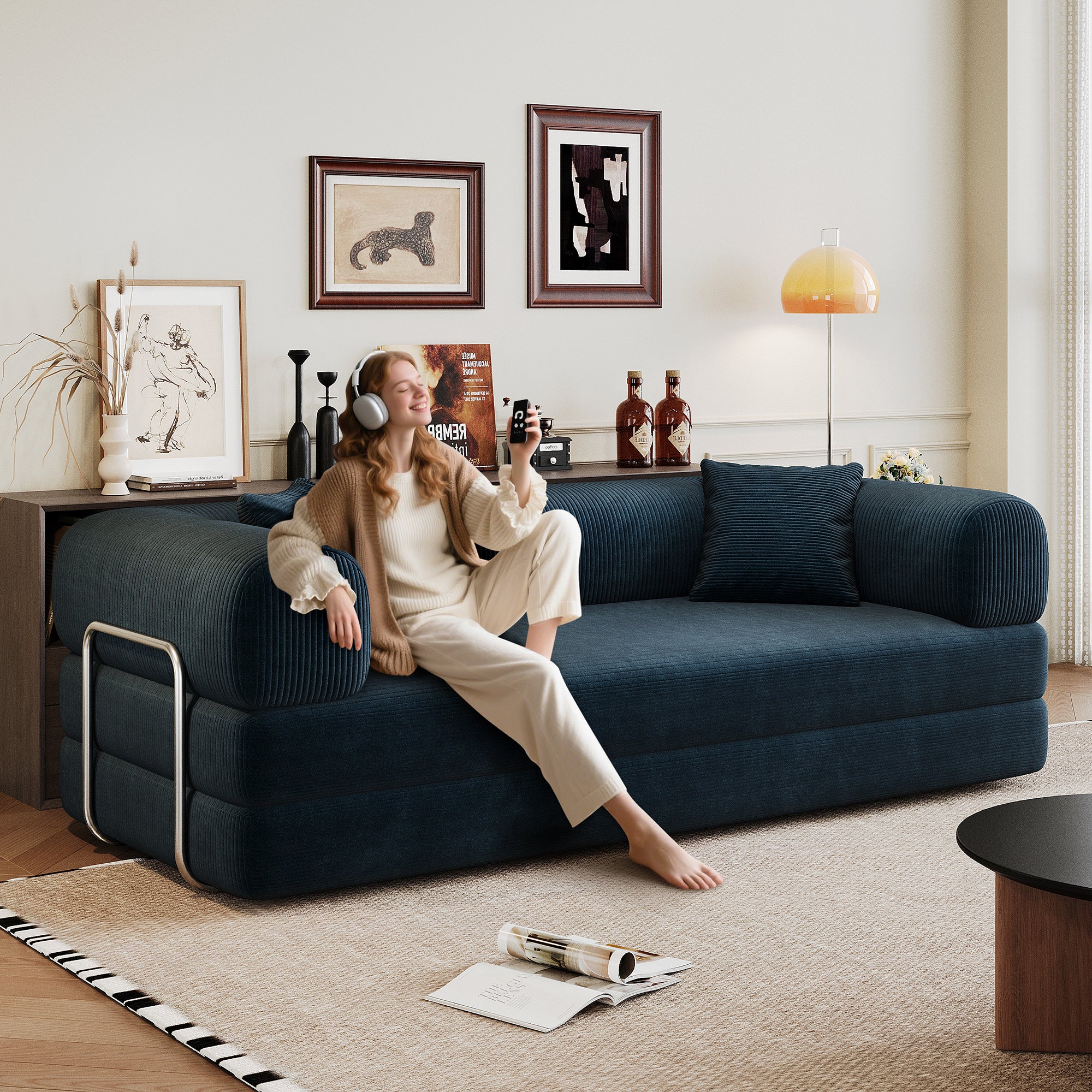 Anthony & Home Corduroy Luxe Convertible Sofa Bed with plush fabric and modern design, shown in a stylish living room setting.