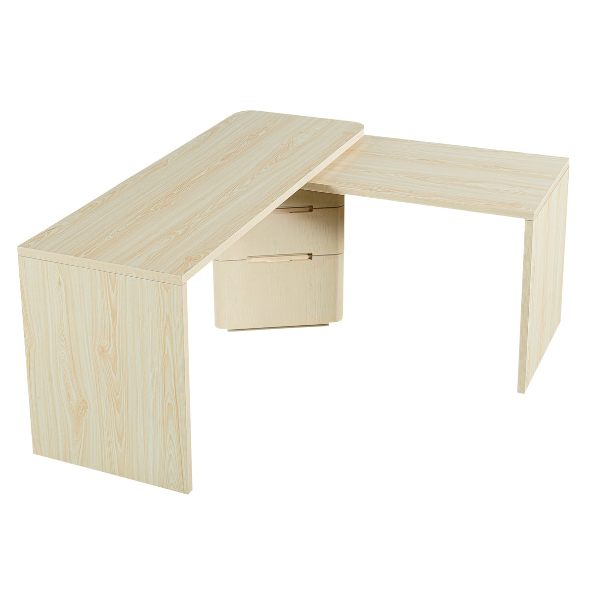 Anthony & Home 90-inch natural wood L-shaped desk with spacious workspace and modern design for home office setup.