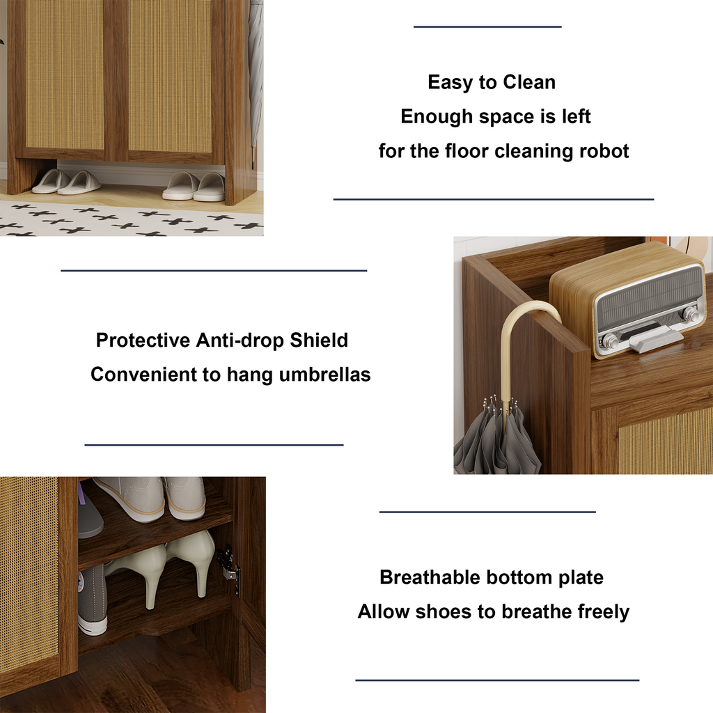 Walnut finish 6-tier Anthony & Home shoe cabinet with freestanding design, ideal for entryway organization.