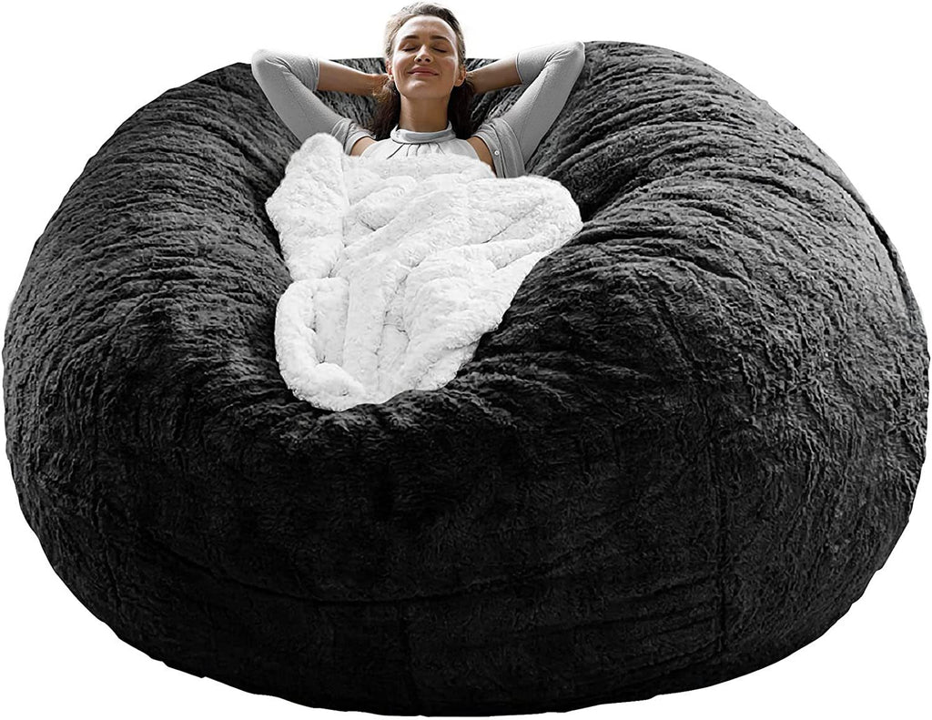Five Foot Black Velvet Bag Chair Cover Round Sofa Bed Cover