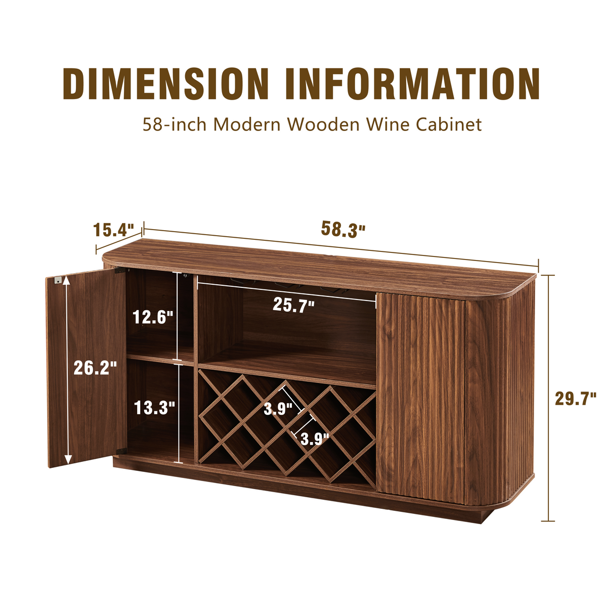 Walnut 58-inch modern wavy curve sideboard by Anthony & Home, showcasing sleek wooden design with smooth curves and contemporary style.