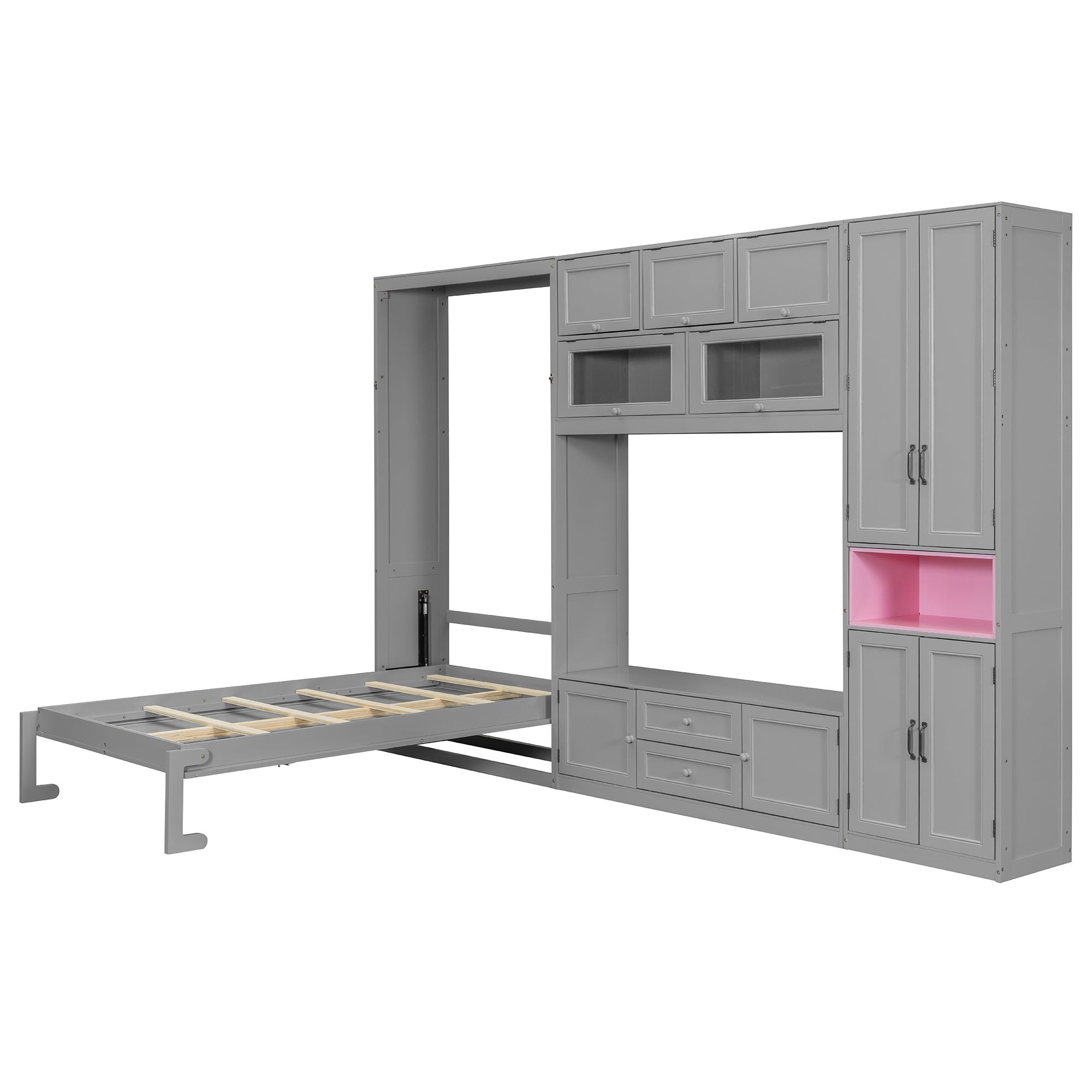 Gray solid wood Atelier Murphy Bed TV stand with drawers by Anthony & Home, showcasing a modern, space-saving furniture piece.