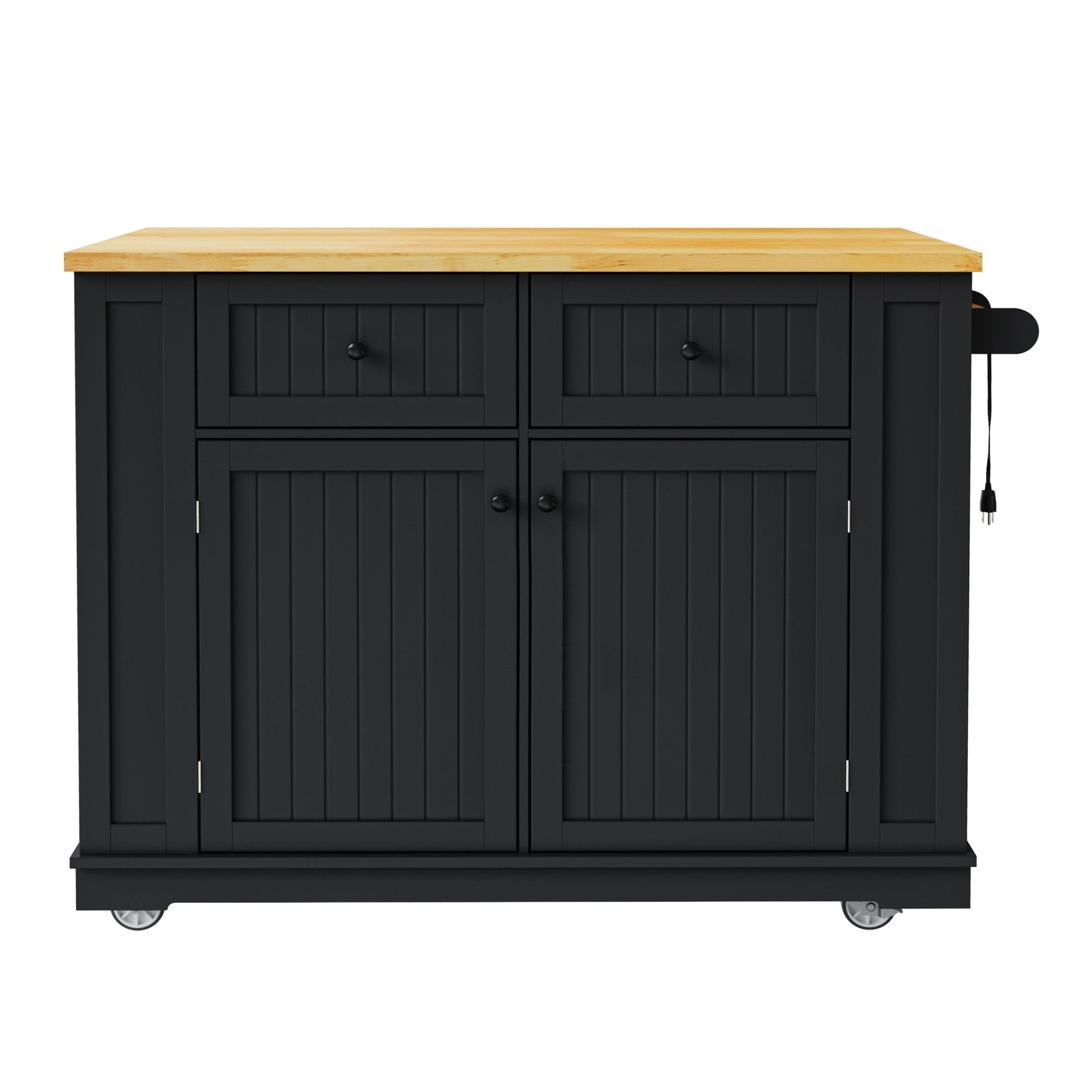 Limited edition matte black kitchen island with drop leaf from Anthony & Home, showcasing a modern, stylish kitchen furniture piece.