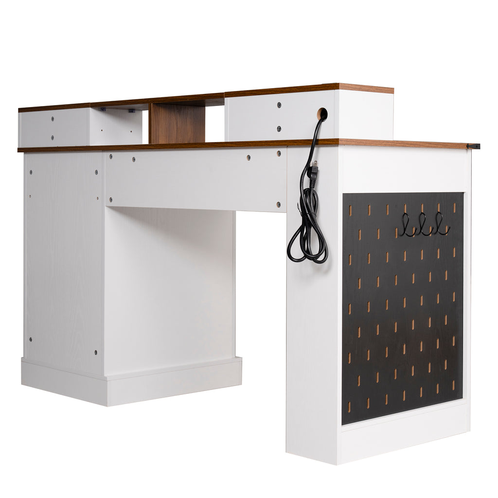 Anthony & Home Studio Barn Door Desk with storage compartments and built-in charging station, featuring a stylish rustic design.