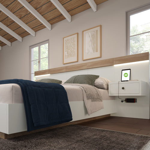 Floating Bed With Headboard Timber Slatted Bed Frame 160x200