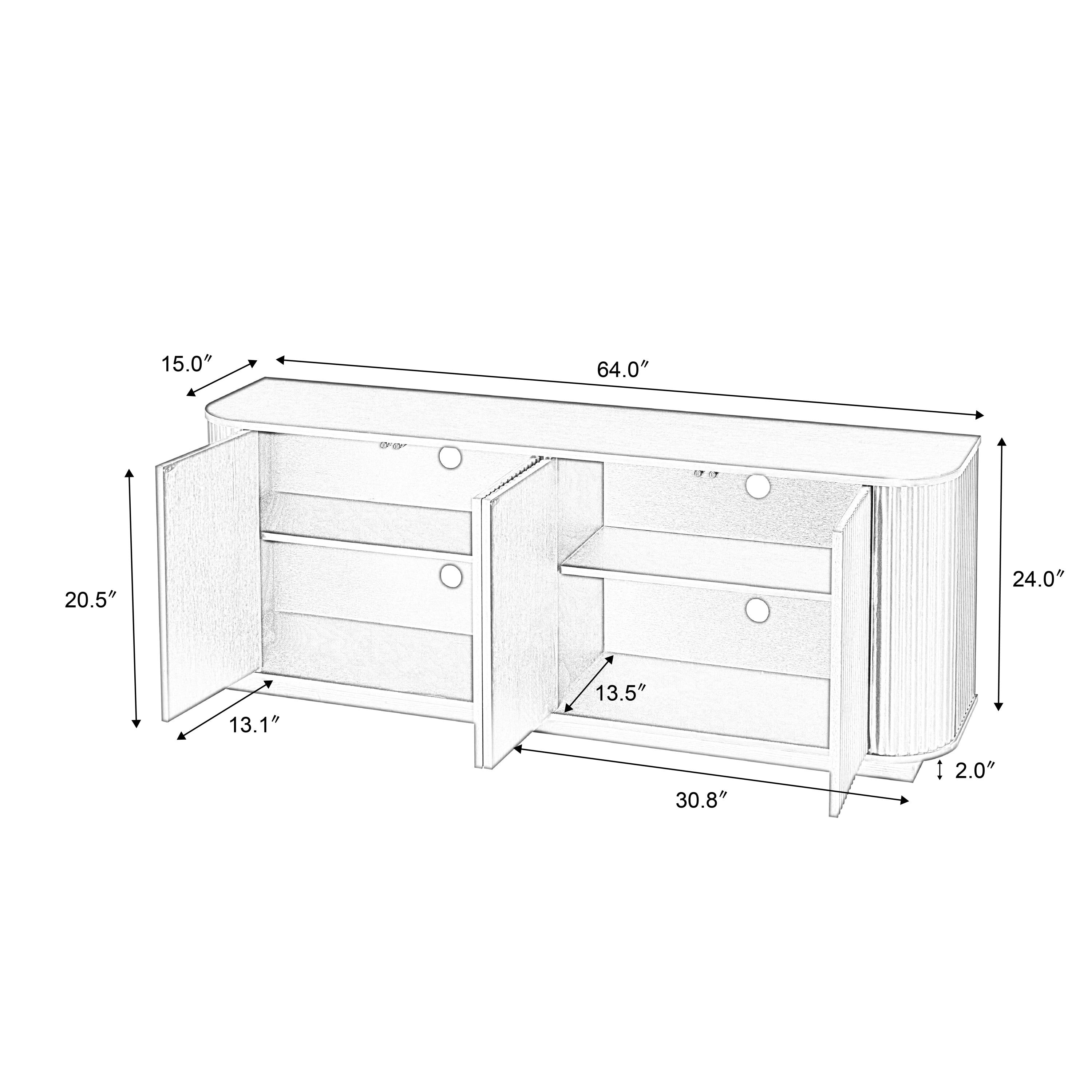 Black wood sideboard with a wave pattern design, serving as a stylish TV stand from Anthony & Home.