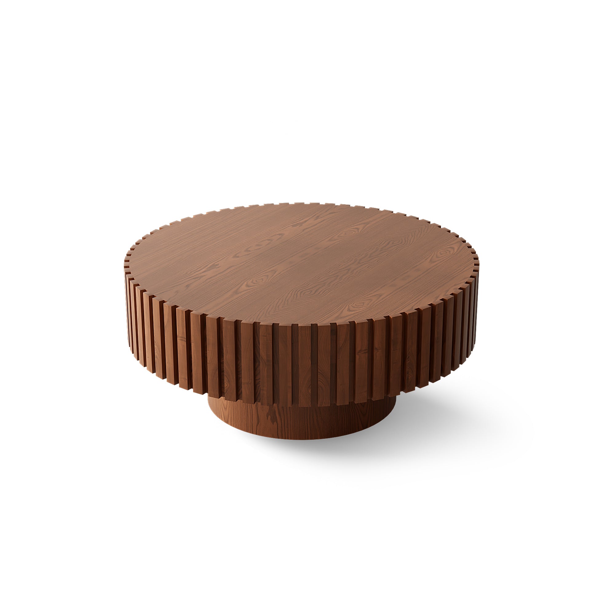 Round lacquered wood coffee table with pedestal base from Anthony & Home Atelier, showcasing smooth finish and elegant design.