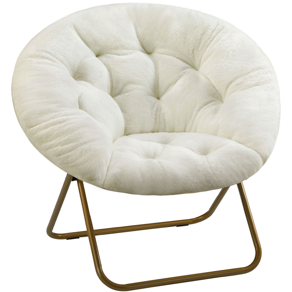 White Faux Fur Disc Chair For Bedroom And Living Room
