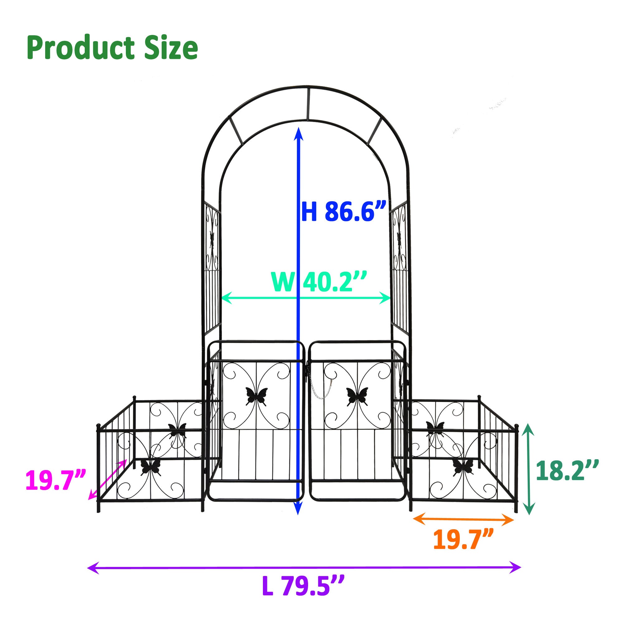 Anthony & Home black powder-coated metal garden arch with gate, 80