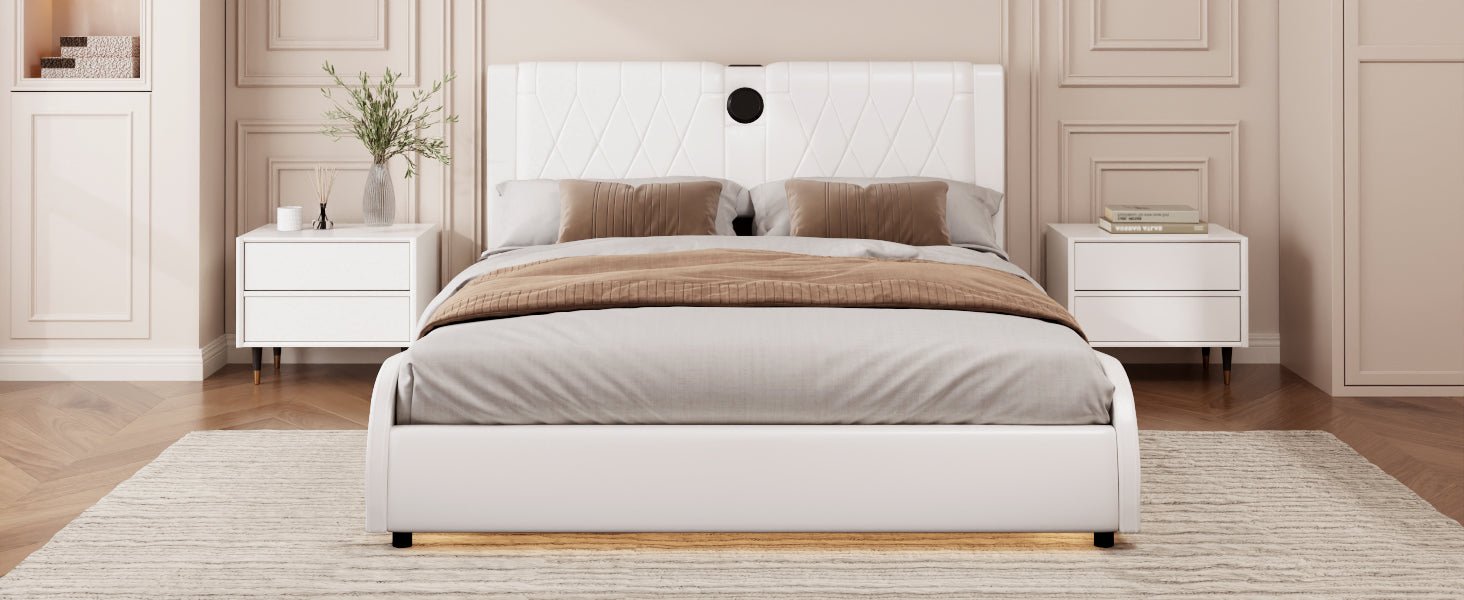 Queen size Signature Edition faux leather platform bed by Anthony & Home, showcasing a sleek, modern design with a sturdy frame.
