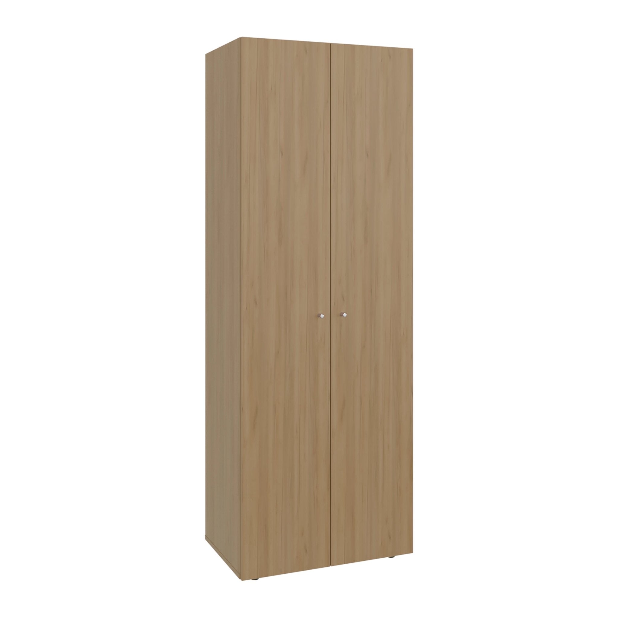 Natural oak Anthony & Home freestanding closet system with four shelves, part of the limited edition wardrobe collection.