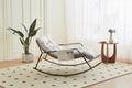 White boucle rocking chair from Anthony & Home's Atelier Collection, featuring a plush, textured fabric and modern design.