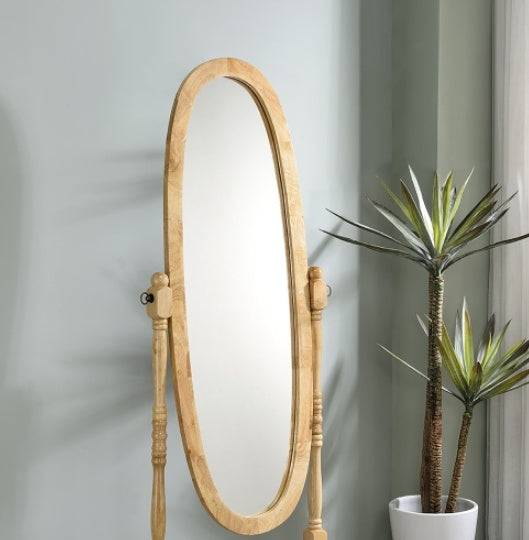 59.25 Tall Standing Wooden Floor Mirror Natural Finish Oval