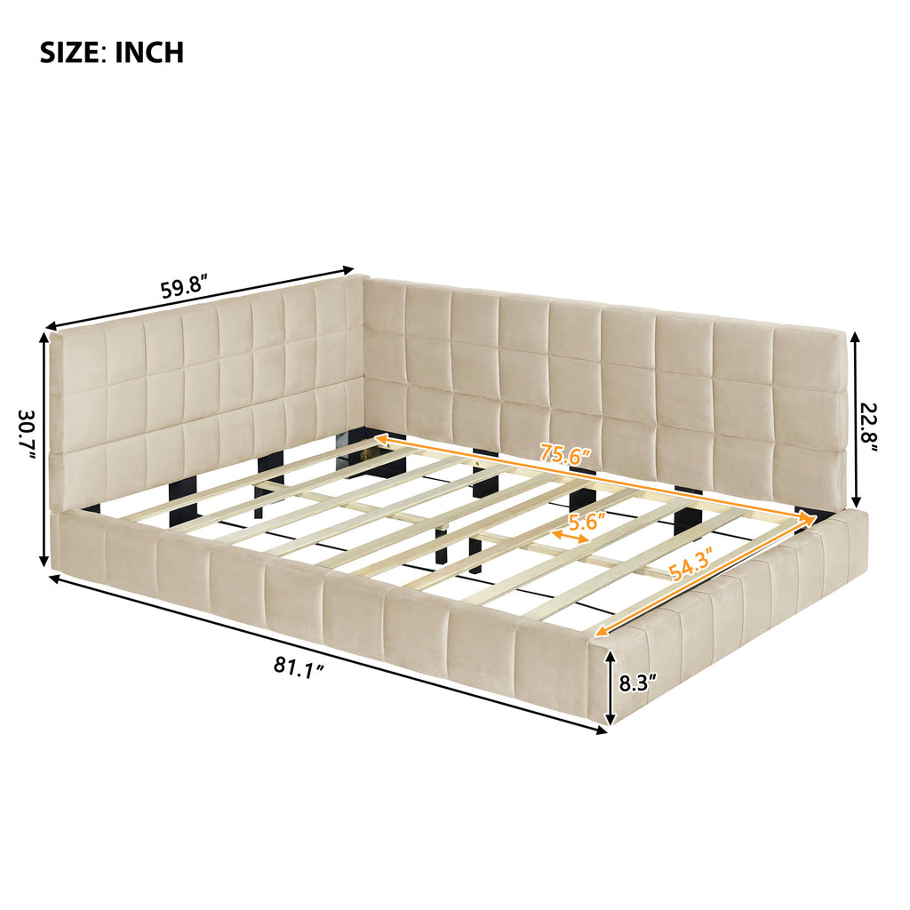 Beige Velvet Full Size Upholstered Sofa Bed Frame Modern