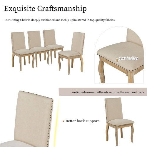 TREXM 4 Wooden Cushioned Fabric Upholstered Dining Chairs