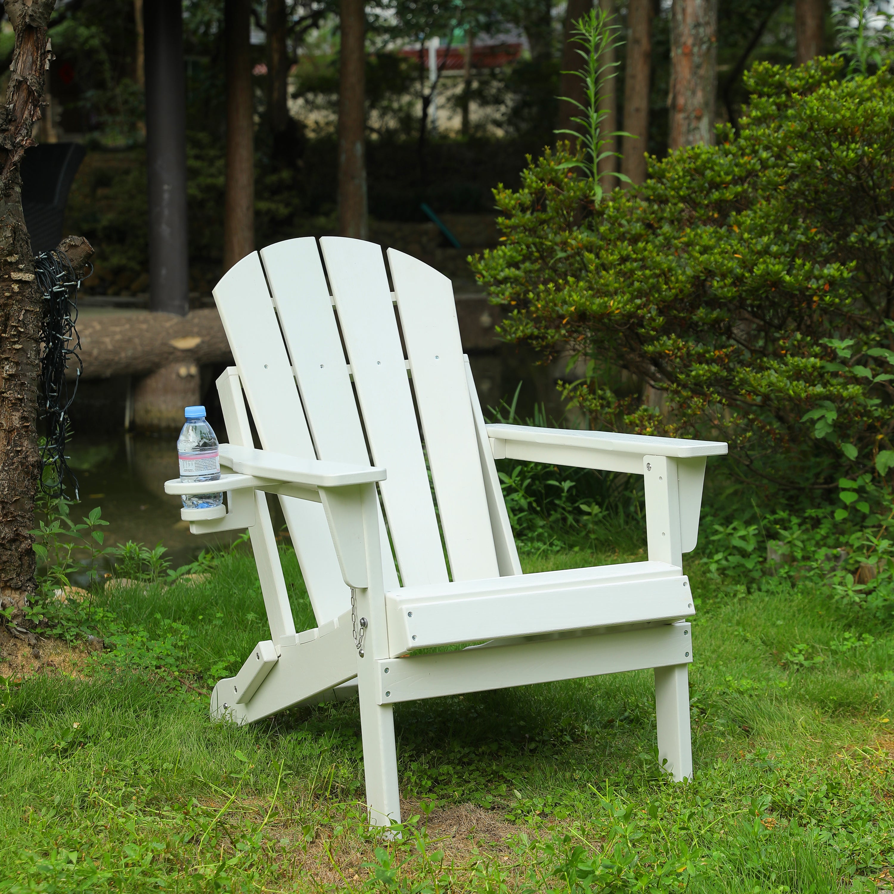 HDPE Wood Texture Folding Adirondack Chair Dual Cup Holder Coastal Collection Exclusive Design