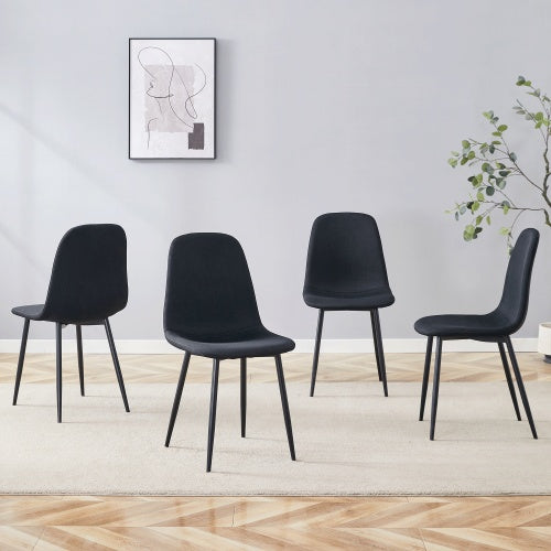 Luxury Black Linen Cotton Dining Chair Set Of 4 High Back