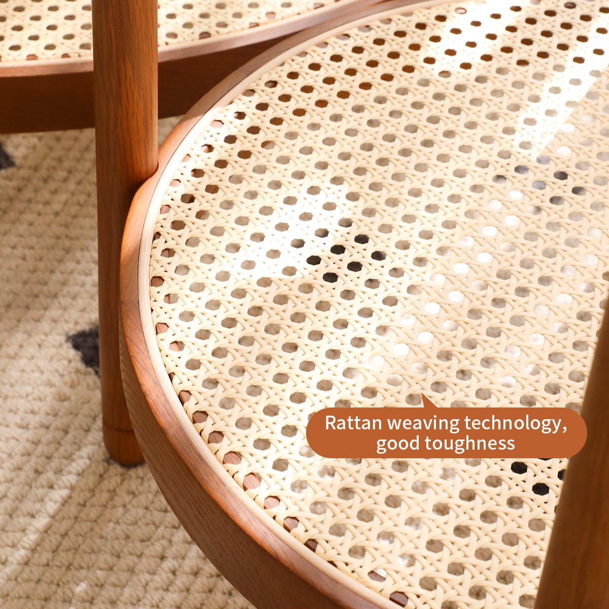 Anthony & Home nesting round wood coffee tables with tempered glass tops, part of the modern glass collection, on a neutral background.