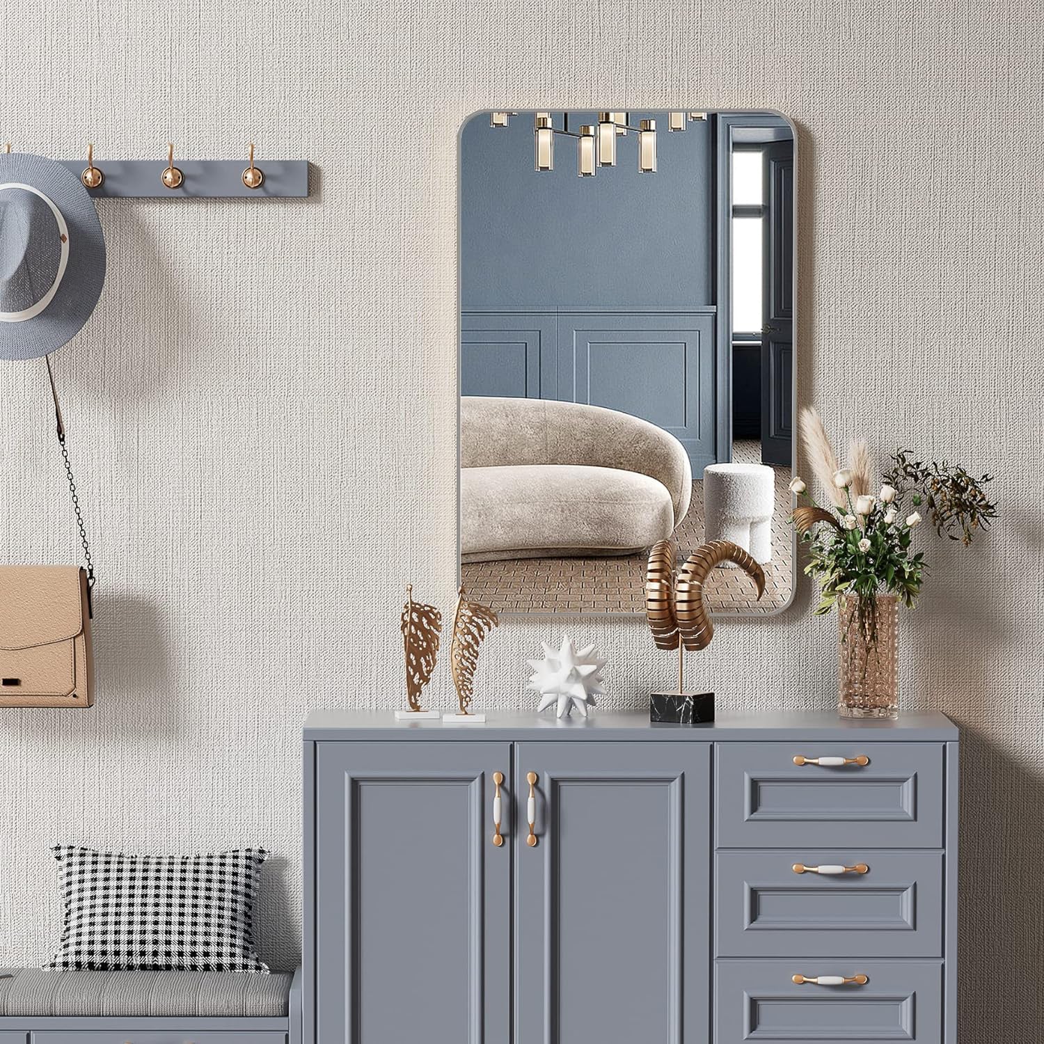 Classic Aluminium Rectangular Framed Bathroom Mirror 24X36 In Silver Metal Wall Mount Limited Edition