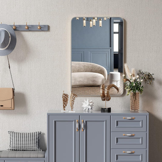 Classic Aluminium Rectangular Framed Bathroom Mirror 24X36 In Silver Metal Wall Mount Limited Edition