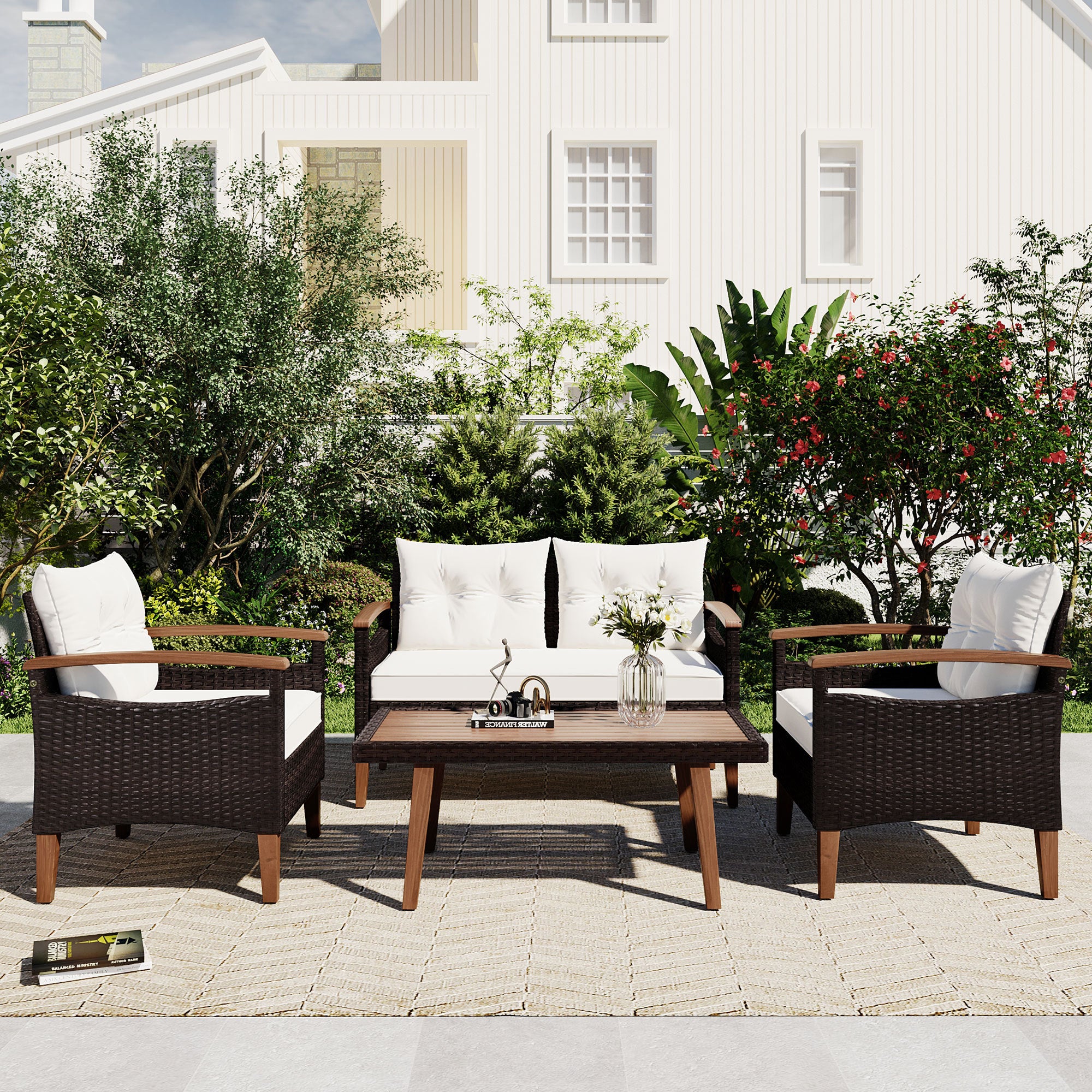 Anthony & Home PE rattan outdoor sofa set from the Exclusive Collection, featuring a stylish modern design and comfortable cushions.