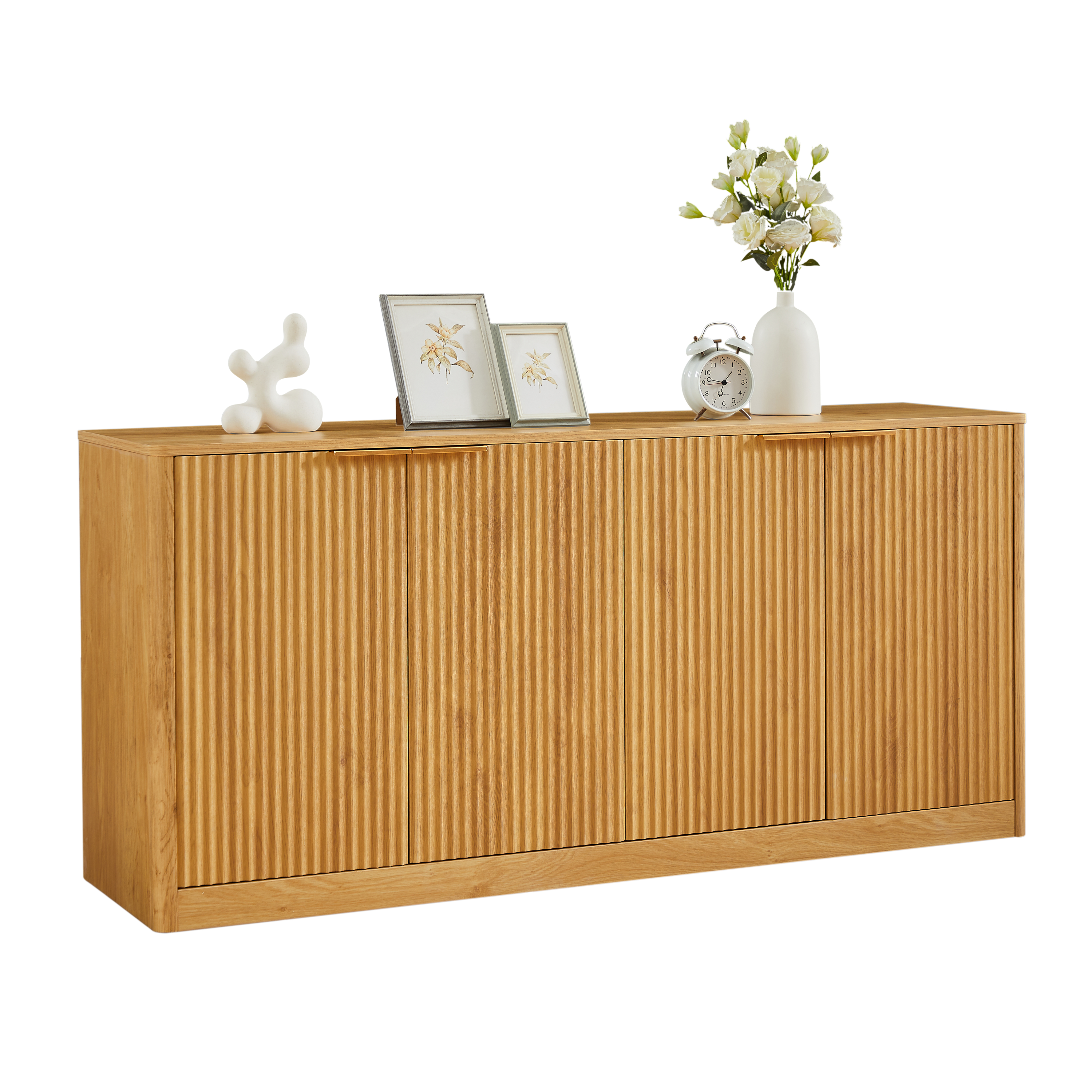 Anthony & Home Signature Curved Contour Sideboard with 4 doors, natural finish, 59-inch length, showcasing modern storage design.