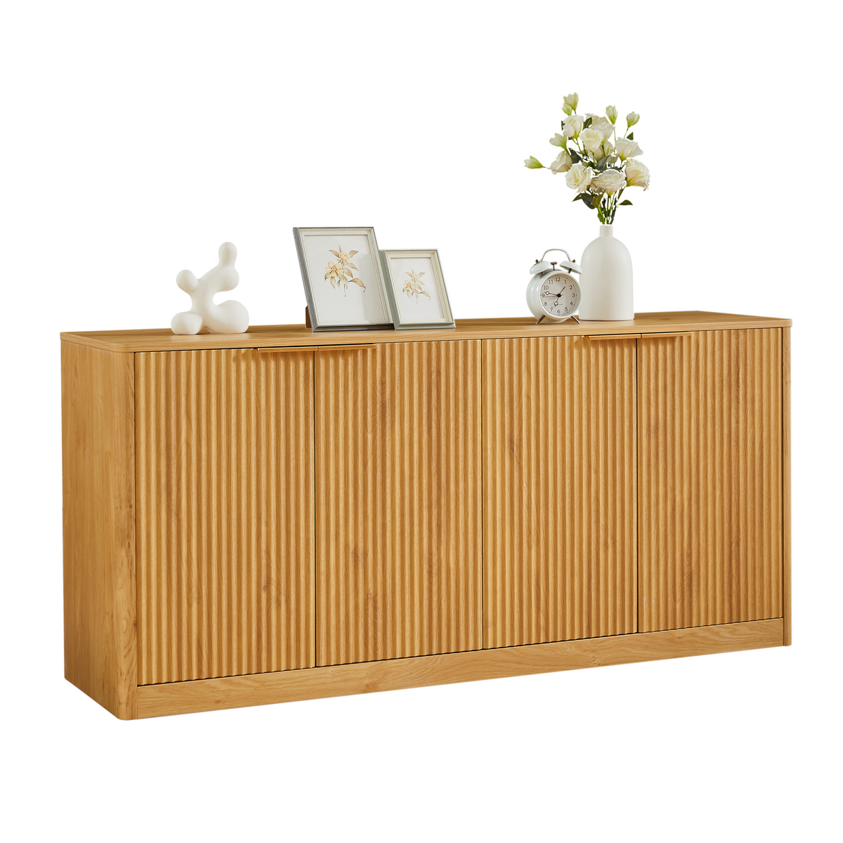 Anthony & Home Signature Curved Contour Sideboard with 4 doors, natural finish, 59-inch length, showcasing modern storage design.