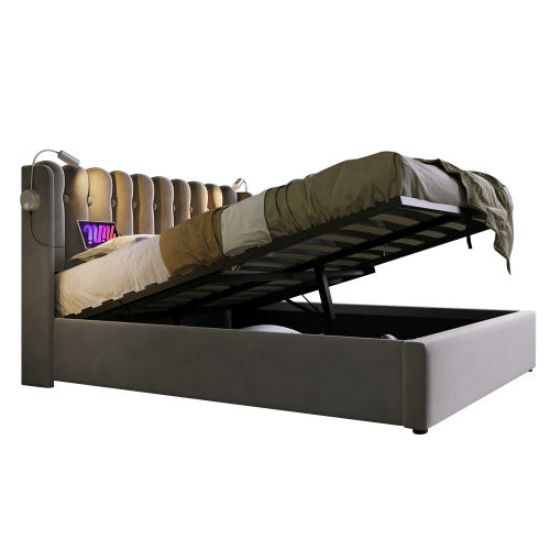 Linen Storage Bed Frame With Mattress 160x200cm Grey