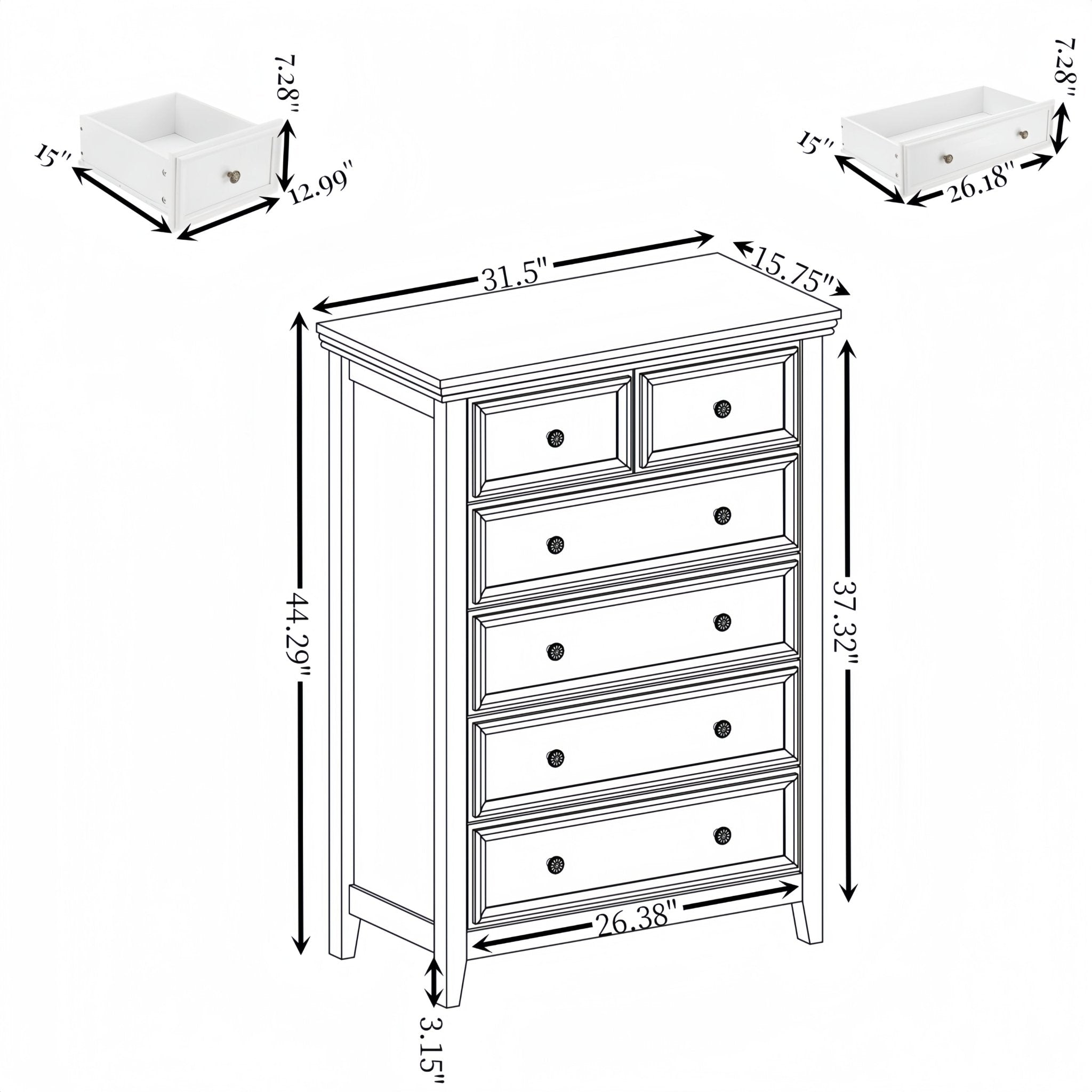 Modern black MDF veneer six-drawer dresser from Anthony & Home's Studio Collection, showcasing sleek farmhouse style and craftsmanship.