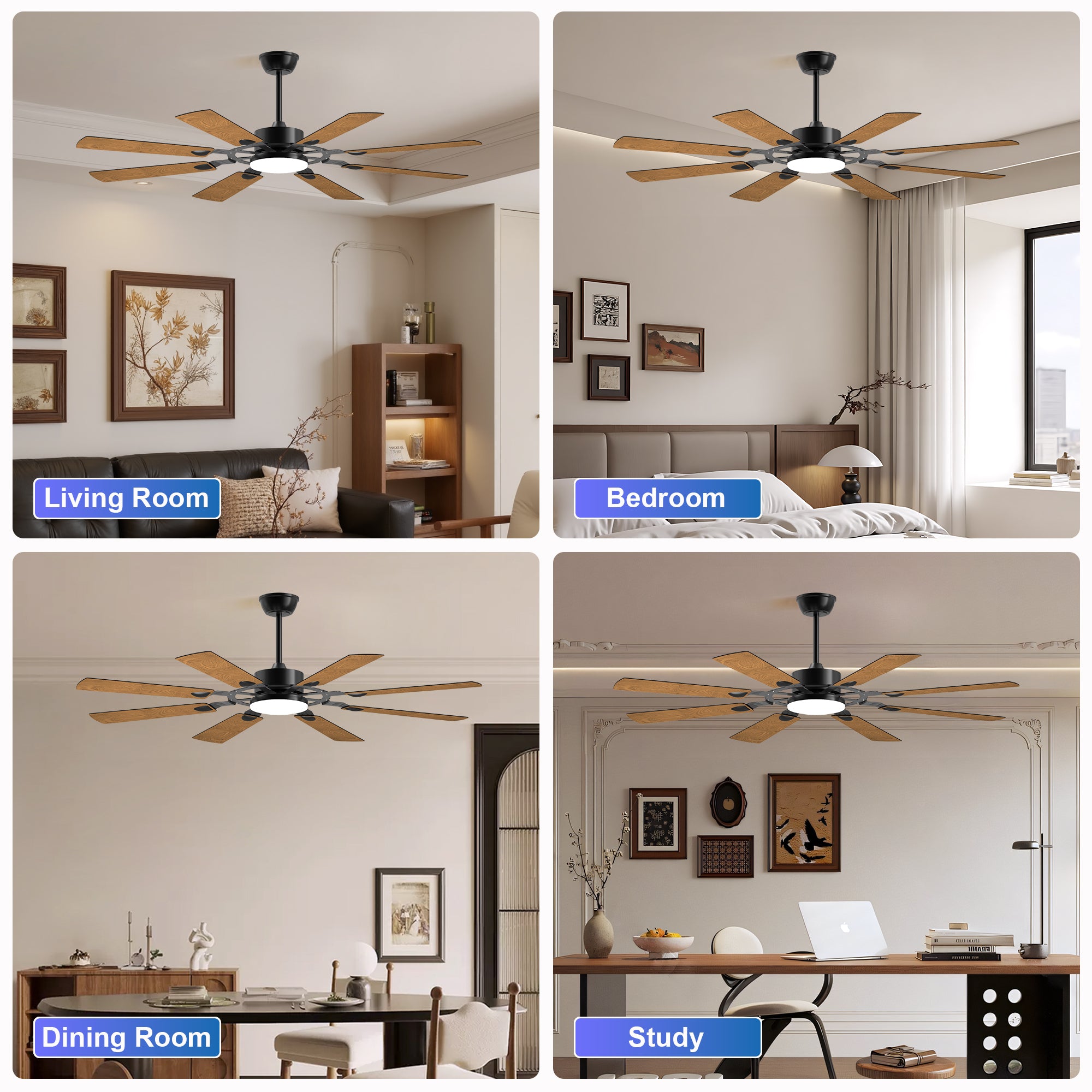 Anthony & Home Windmill Collection 60-inch iron ceiling fan with integrated lights, featuring a modern industrial design.