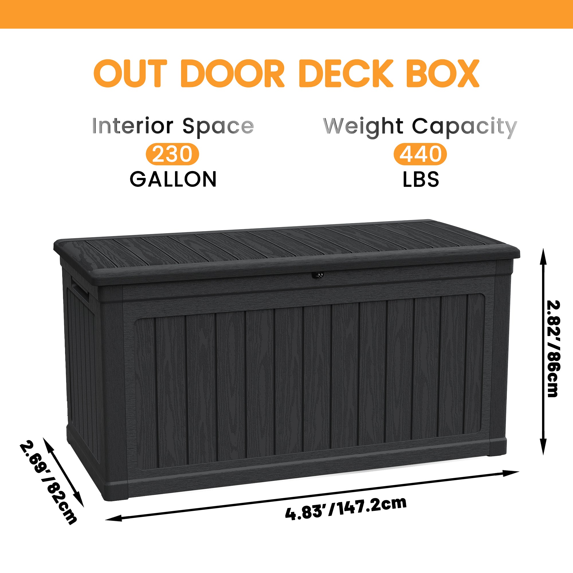 Anthony & Home 230-gallon weatherproof deck box for outdoor storage, featuring a sturdy, durable design and secure lid.