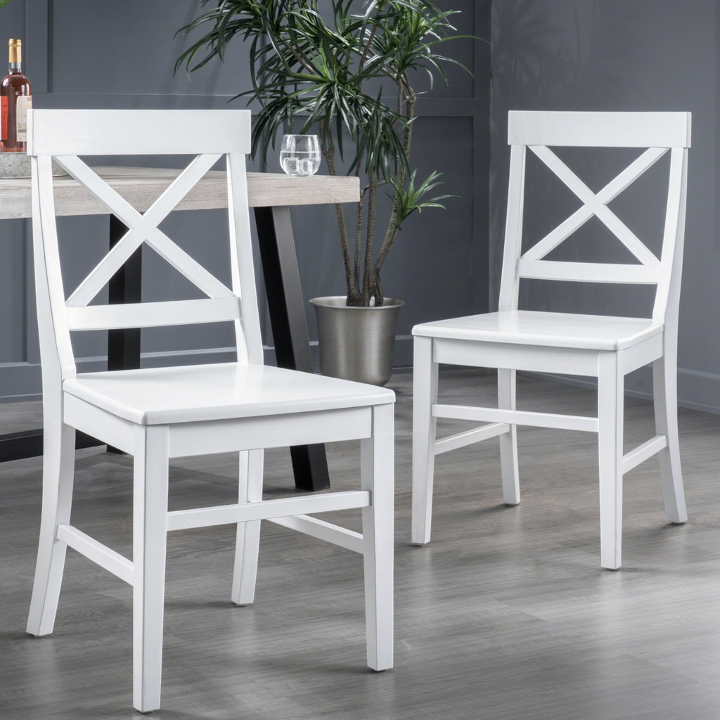 Acacia Wood Dining Chairs White Set for Modern Dining