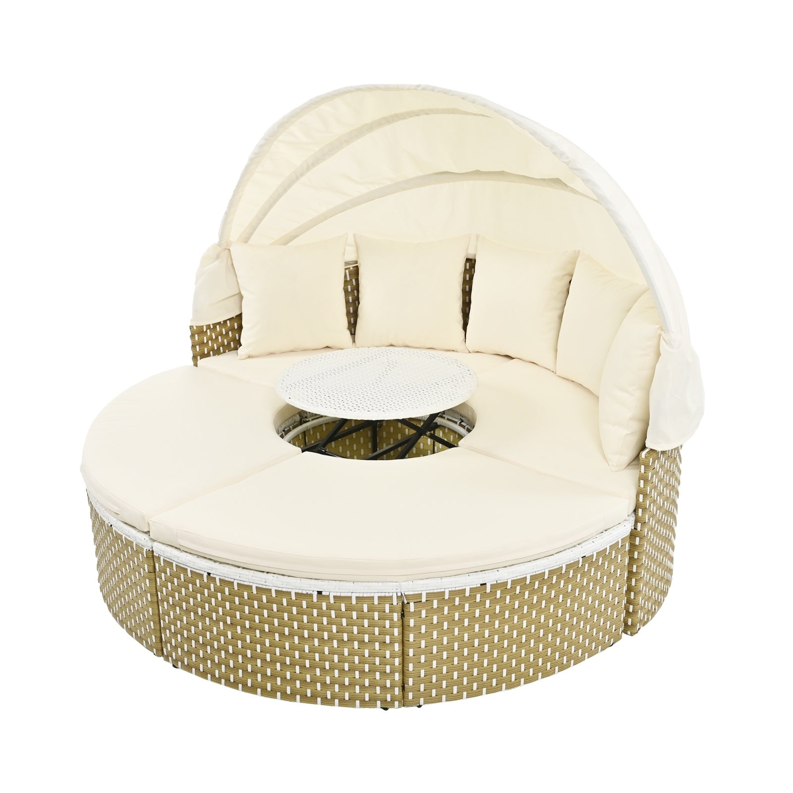 Topmax Patio Outdoor Sectional Sofa Set Rattan Daybed Beige