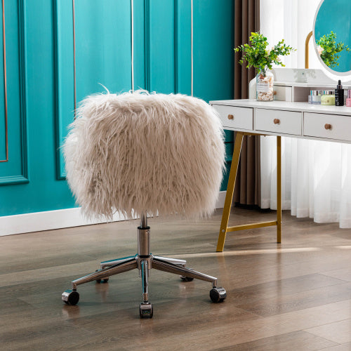 Modern Faux Fur Home Office Chair White Plush Makeup