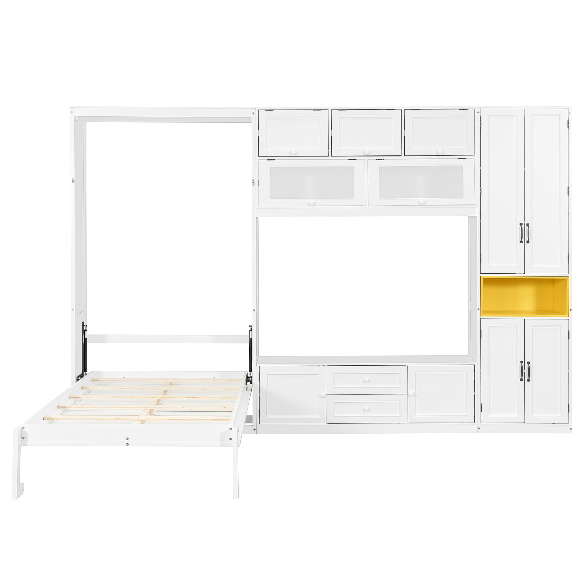 White twin-size solid wood Murphy bed with TV stand, two drawers, and cabinets by Anthony & Home.