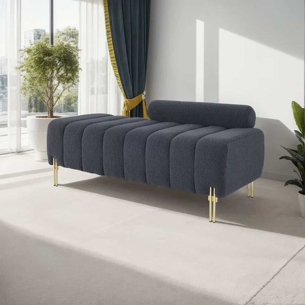 Grey Teddy Velvet Storage Bench With Armrests For Bedroom