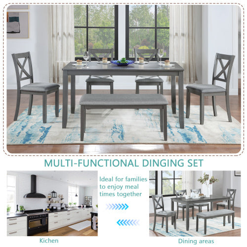 6 Piece Dining Set Rectangular Table With Chairs And Bench