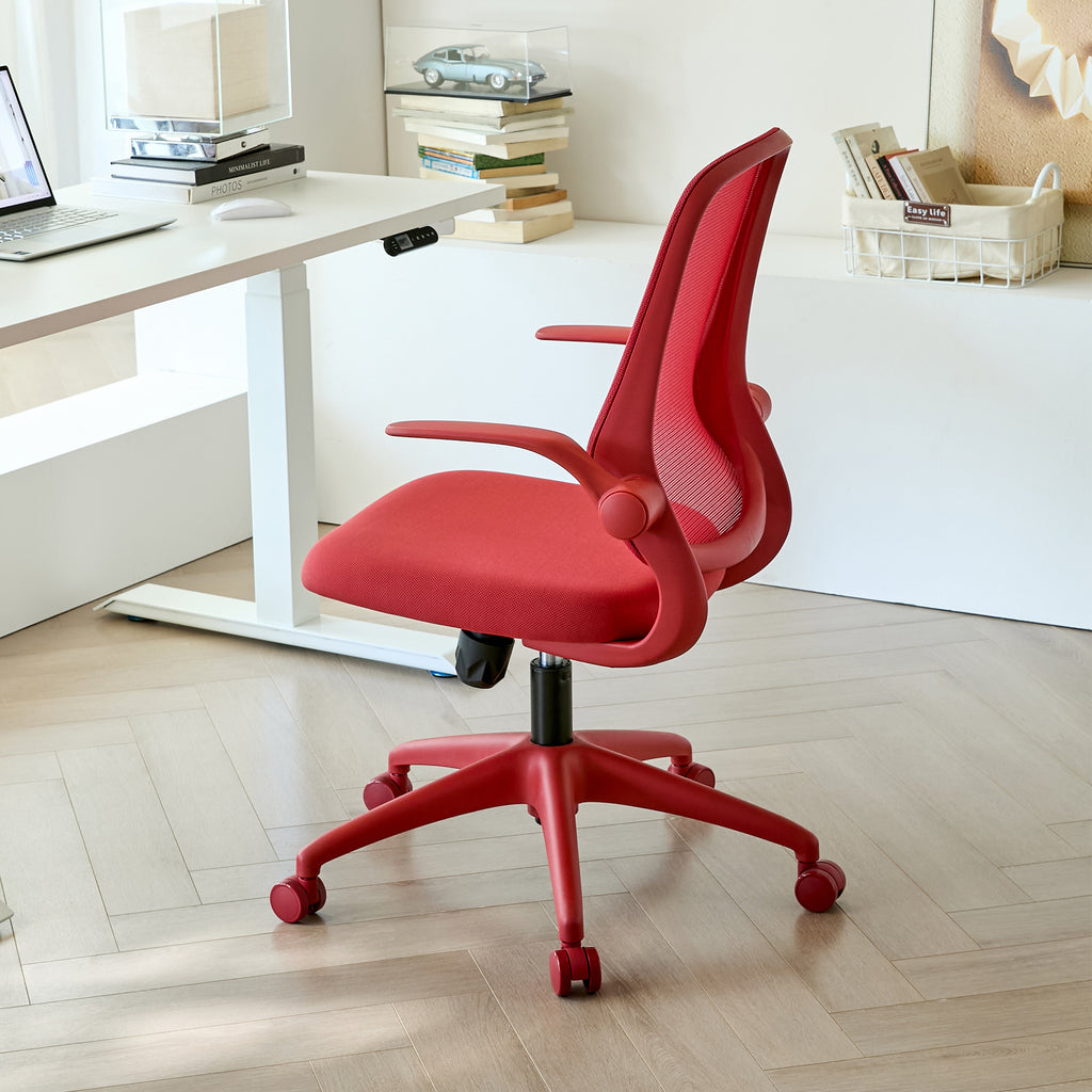 Anthony & Home ergonomic mesh office chair with red molded foam cushion and adjustable features from the Atelier Collection.