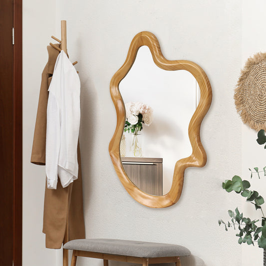Wall Mirror With Natural Wood Frame Irregular Shape Elegant Craftsmanship Limited Edition