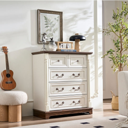 Farmhouse Style 5 Drawer Dresser Chest Rustic Wood Base