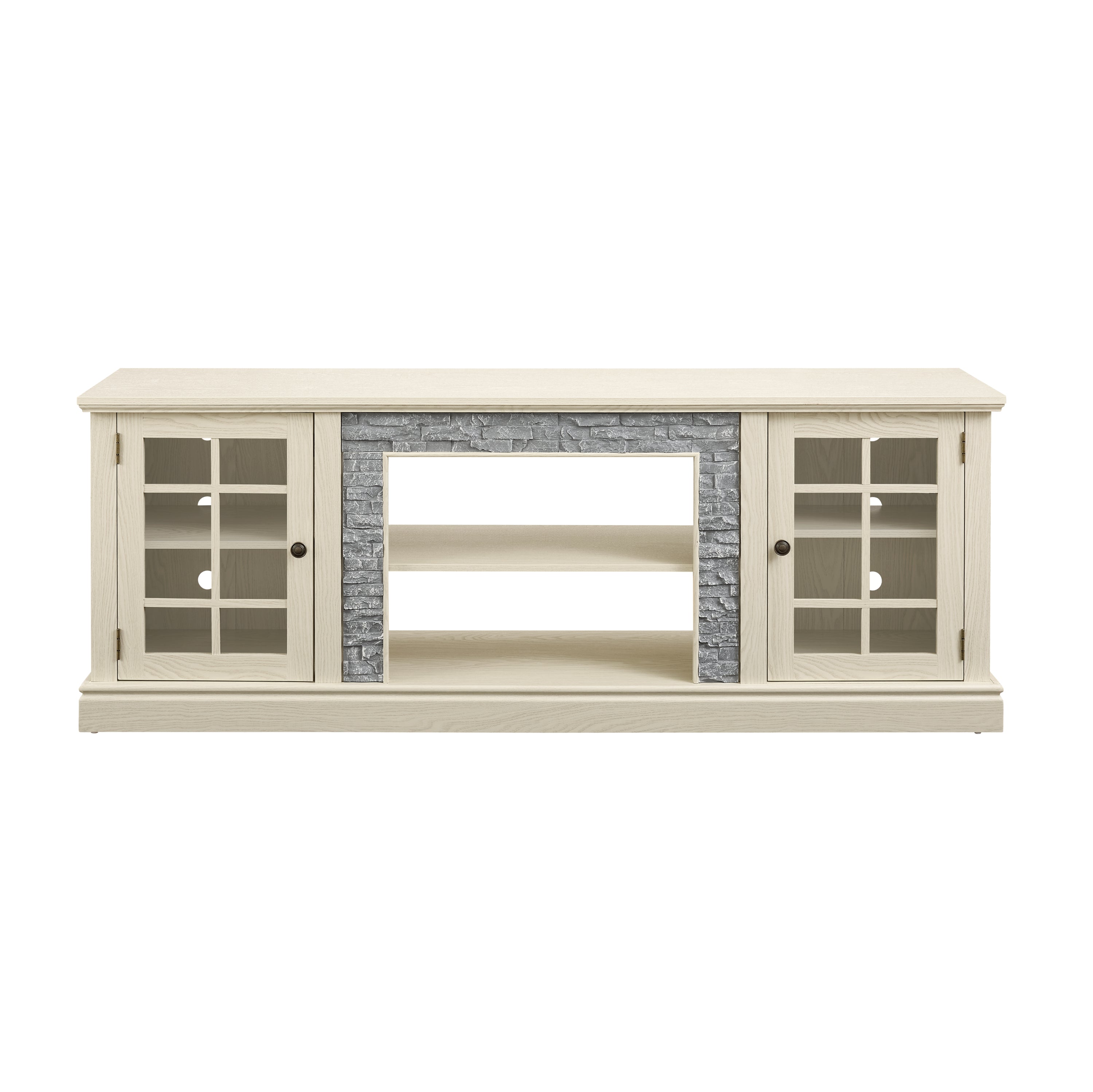 Anthony & Home Atelier White Faux Stone 70-inch TV stand with two doors, modern design and durable construction.