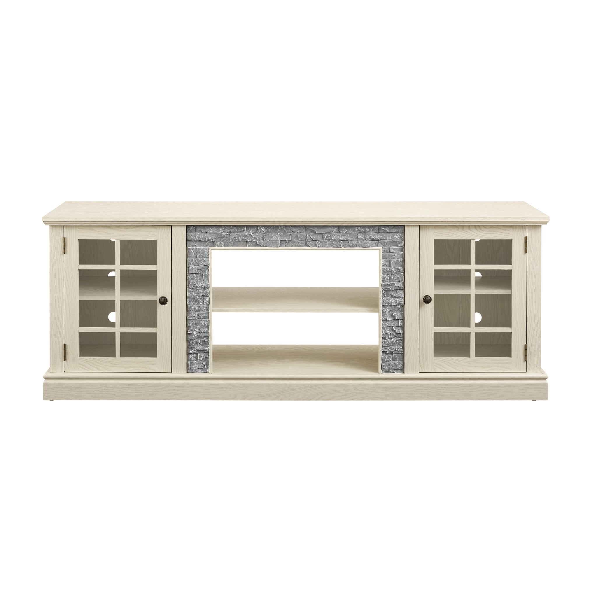 Anthony & Home Atelier White Faux Stone 70-inch TV stand with two doors, modern design and durable construction.