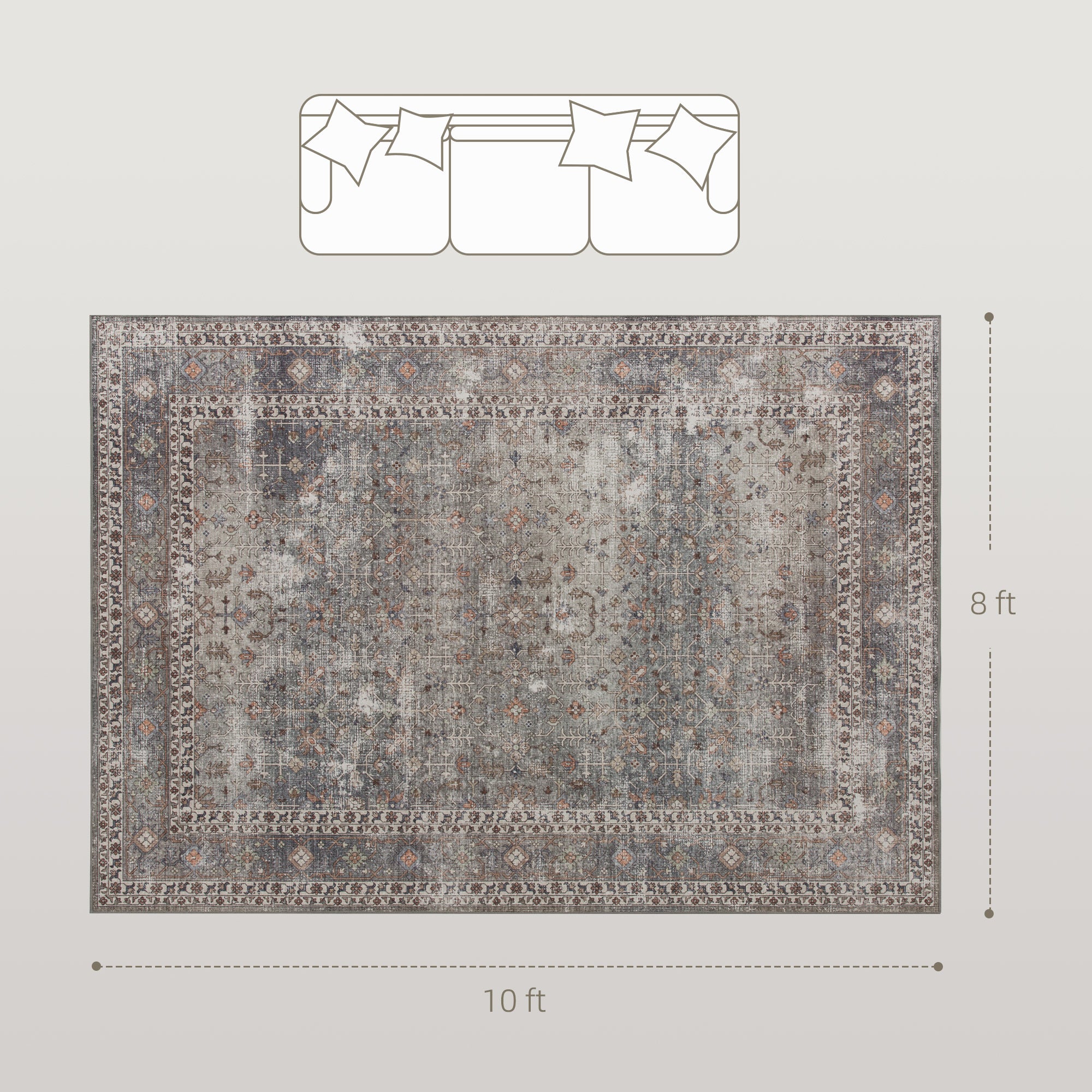 Machine Washable Area Rug 8x10 Non Slip Traditional Rug