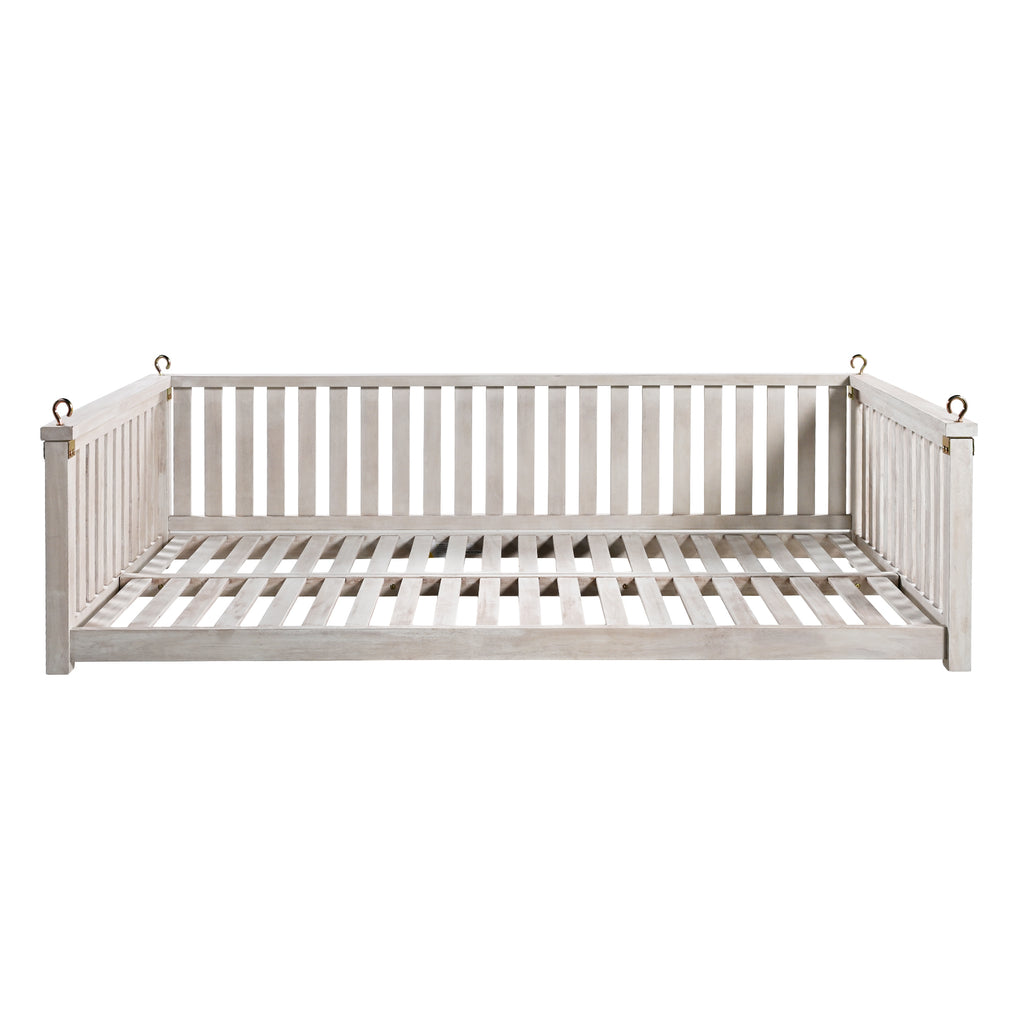 Solid wood twin size porch swing with ropes by Anthony & Home, showcasing a sturdy outdoor seating option with a classic design.