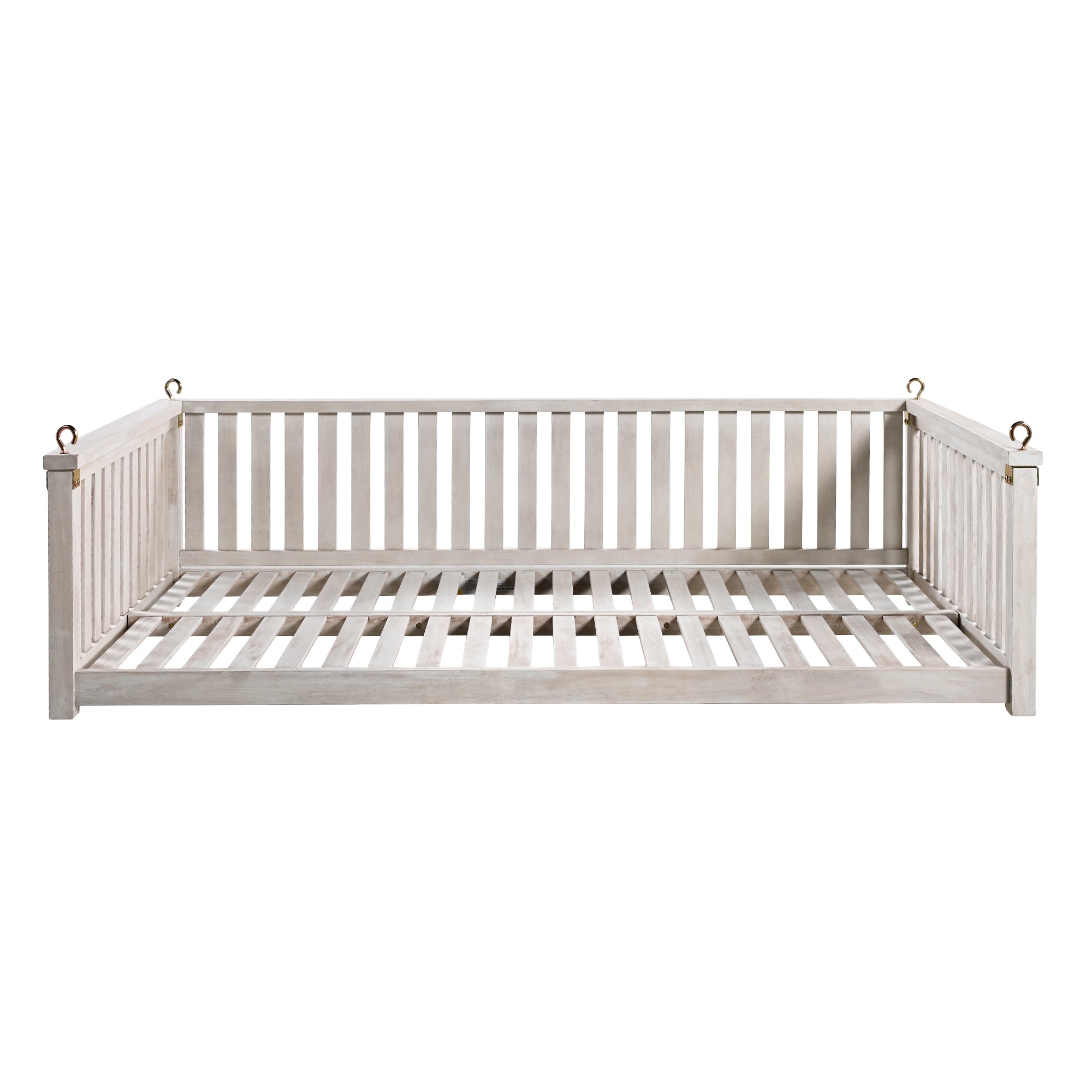 Solid wood twin size porch swing with ropes by Anthony & Home, showcasing a sturdy outdoor seating option with a classic design.