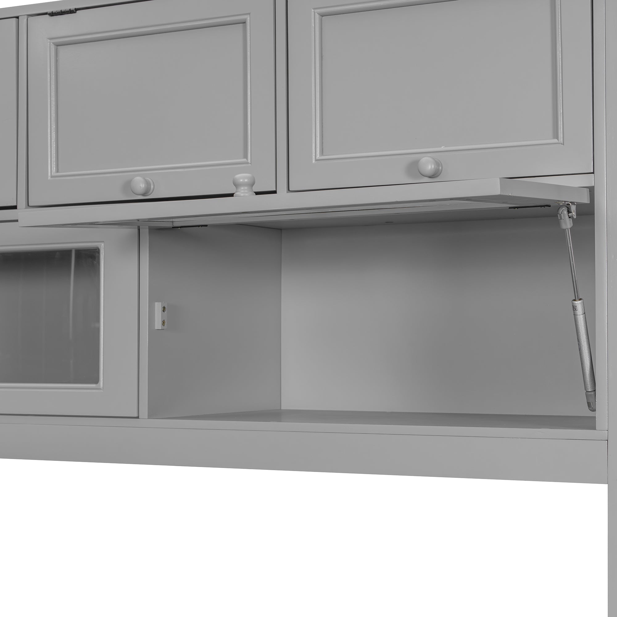 Gray solid wood Atelier Murphy Bed TV stand with drawers by Anthony & Home, showcasing a modern, space-saving furniture piece.